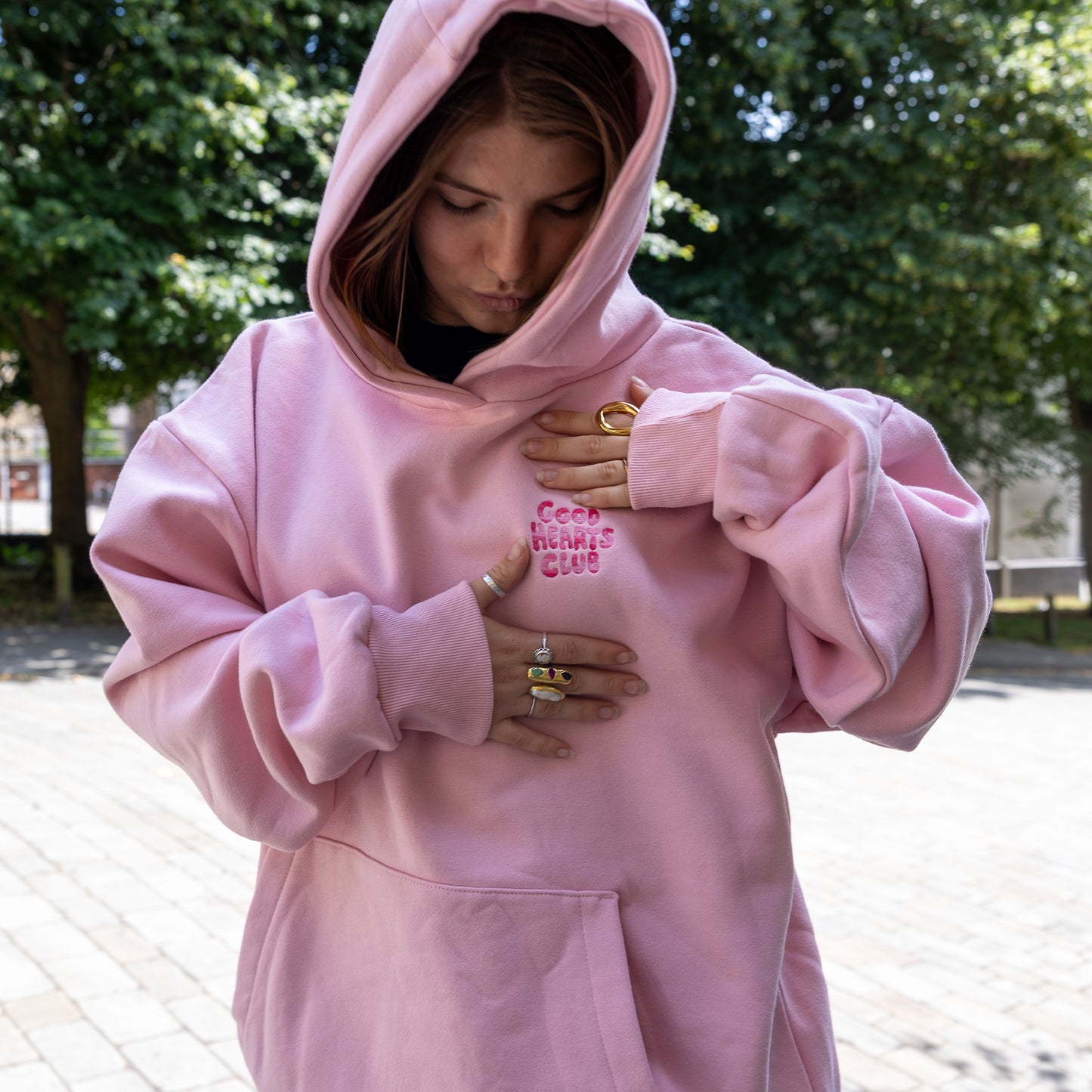 Embroidered Pink gradient thread Hoodie