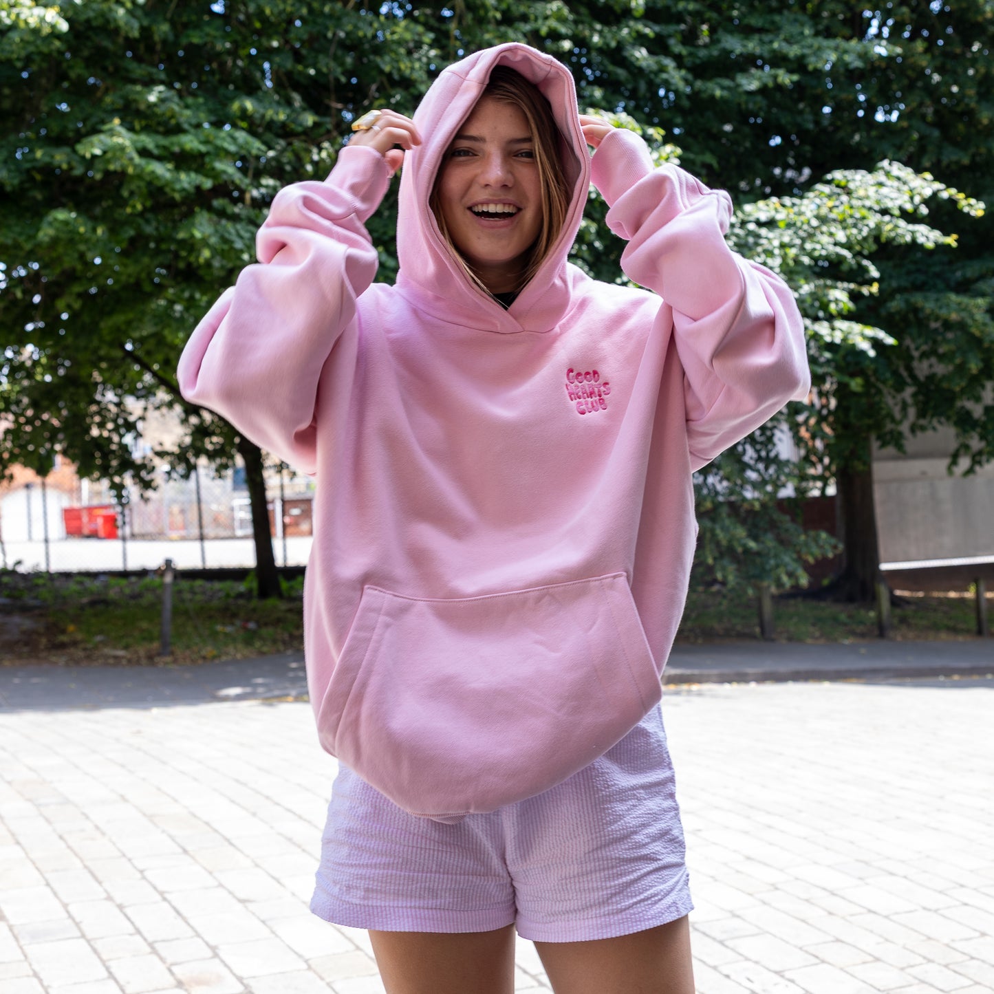 Embroidered Pink gradient thread Hoodie